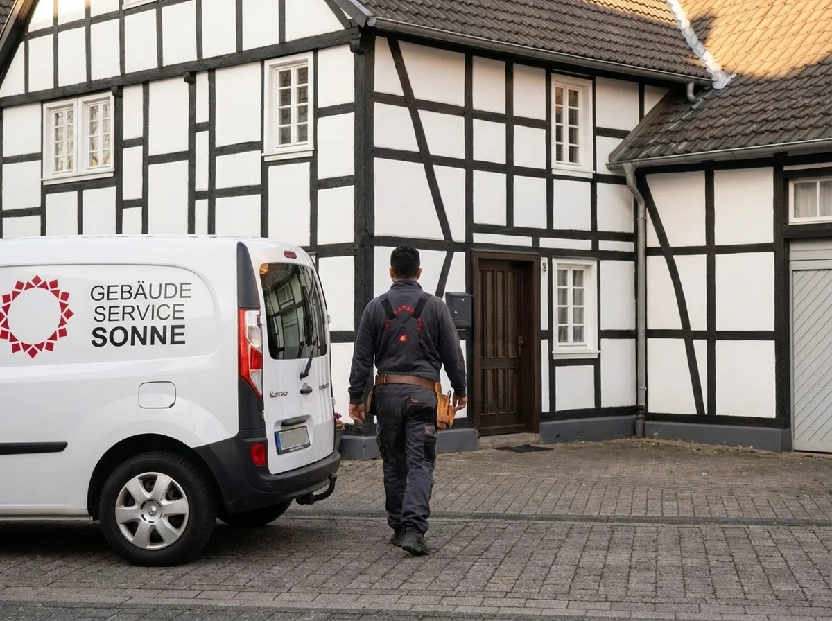 Hausmeister mit Firmenfahrzeug am Objekt (Symbolbild, KI-generiert)